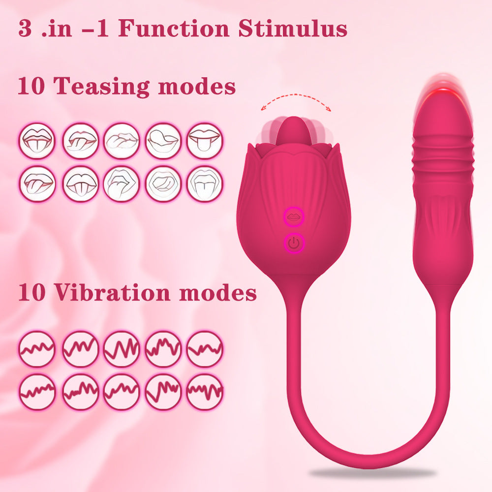 Vibrating Remote - operated Massagers - Rose - shaped in Red & Purple