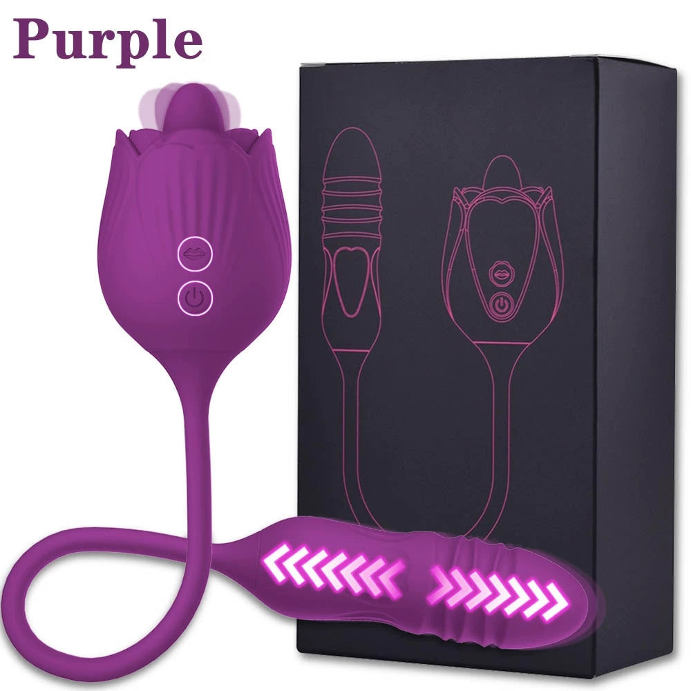 Vibrating Remote - operated Massagers - Rose - shaped in Red & Purple