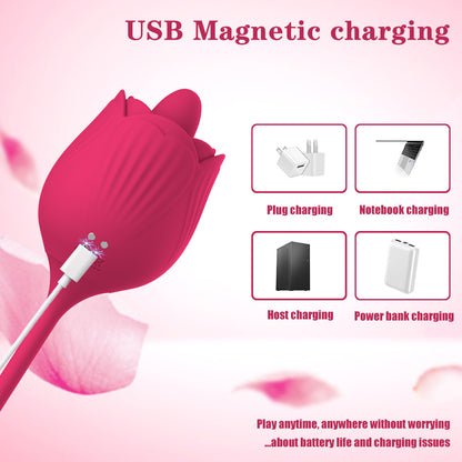 Vibrating Remote - operated Massagers - Rose - shaped in Red & Purple